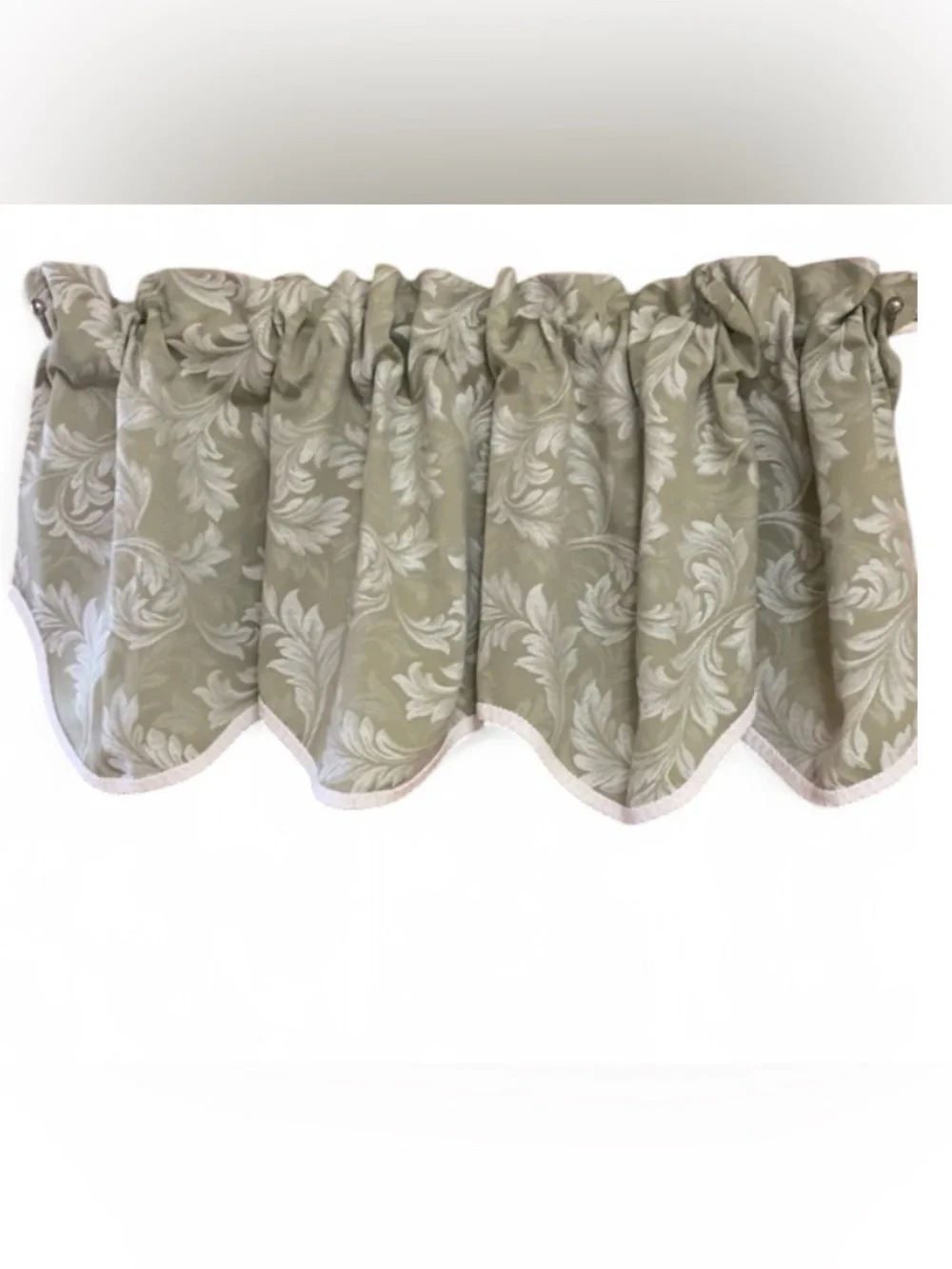 Bess Fashion Valance Set 2 Sage White Damask 54x17 Scallop Decorative Edge NEW